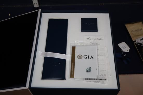 A Mappin & Webb platinum set solitaire diamond ring, size L, with original elaborate Mappin & Webb packaging,